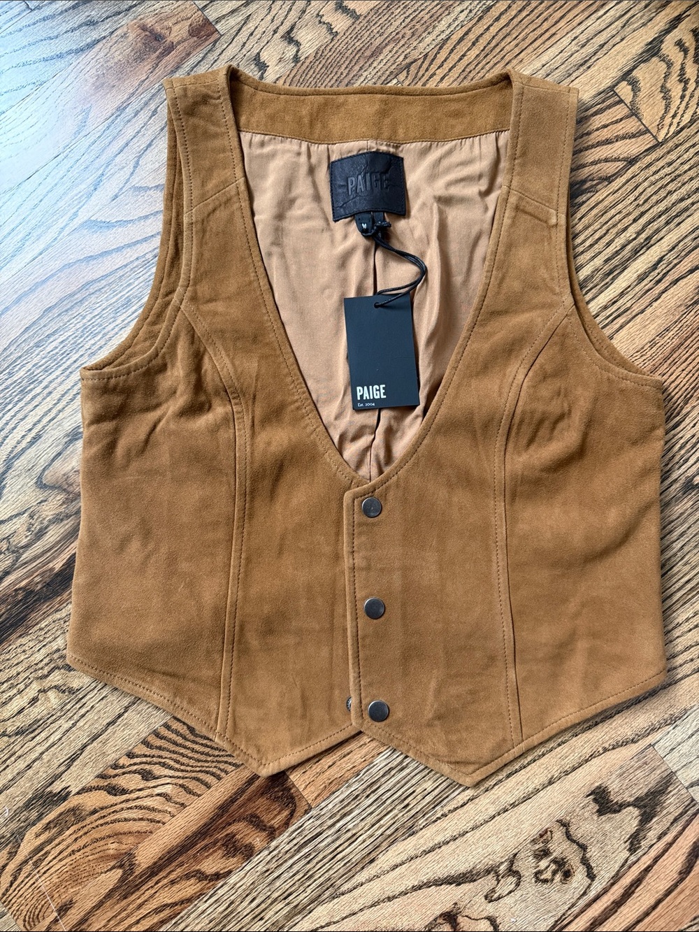PAIGE Suede Leather Vest in Warm Caramel Brown